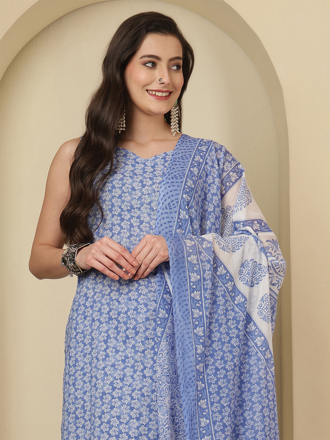 Blue Printed Kurta Set with Dupatta for Women | LASVINI - Redefining Indian Fashion with Elegance