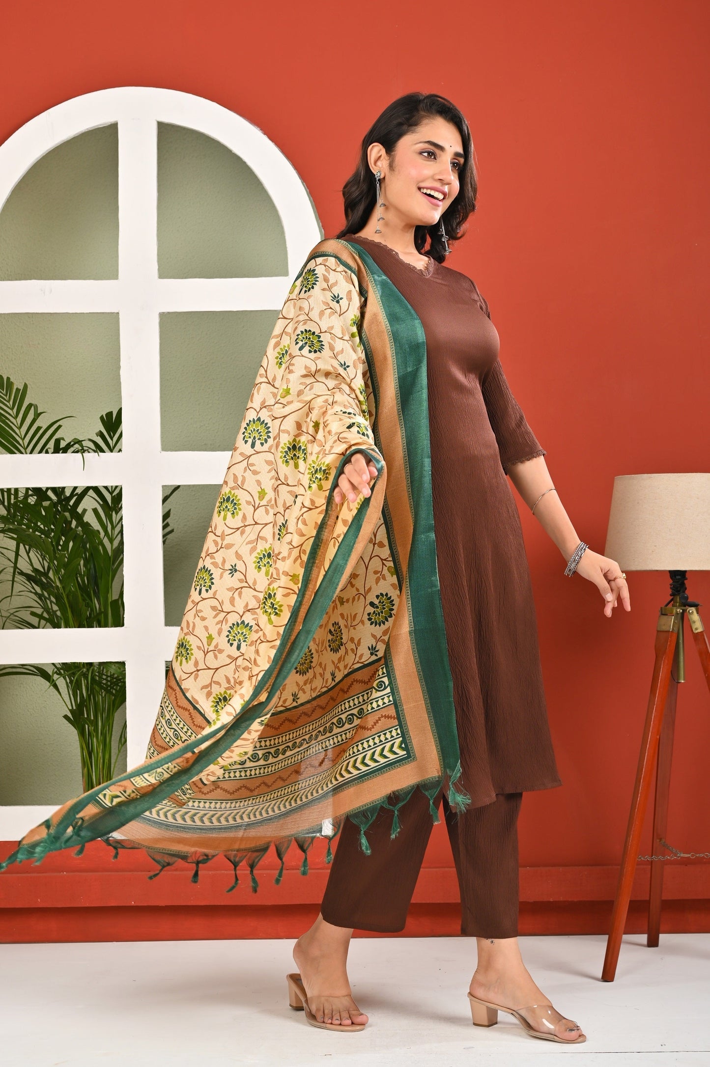 Brown Solid Kurta Set with Dupatta for Women | LASVINI - Redefining Indian Fashion with Elegance