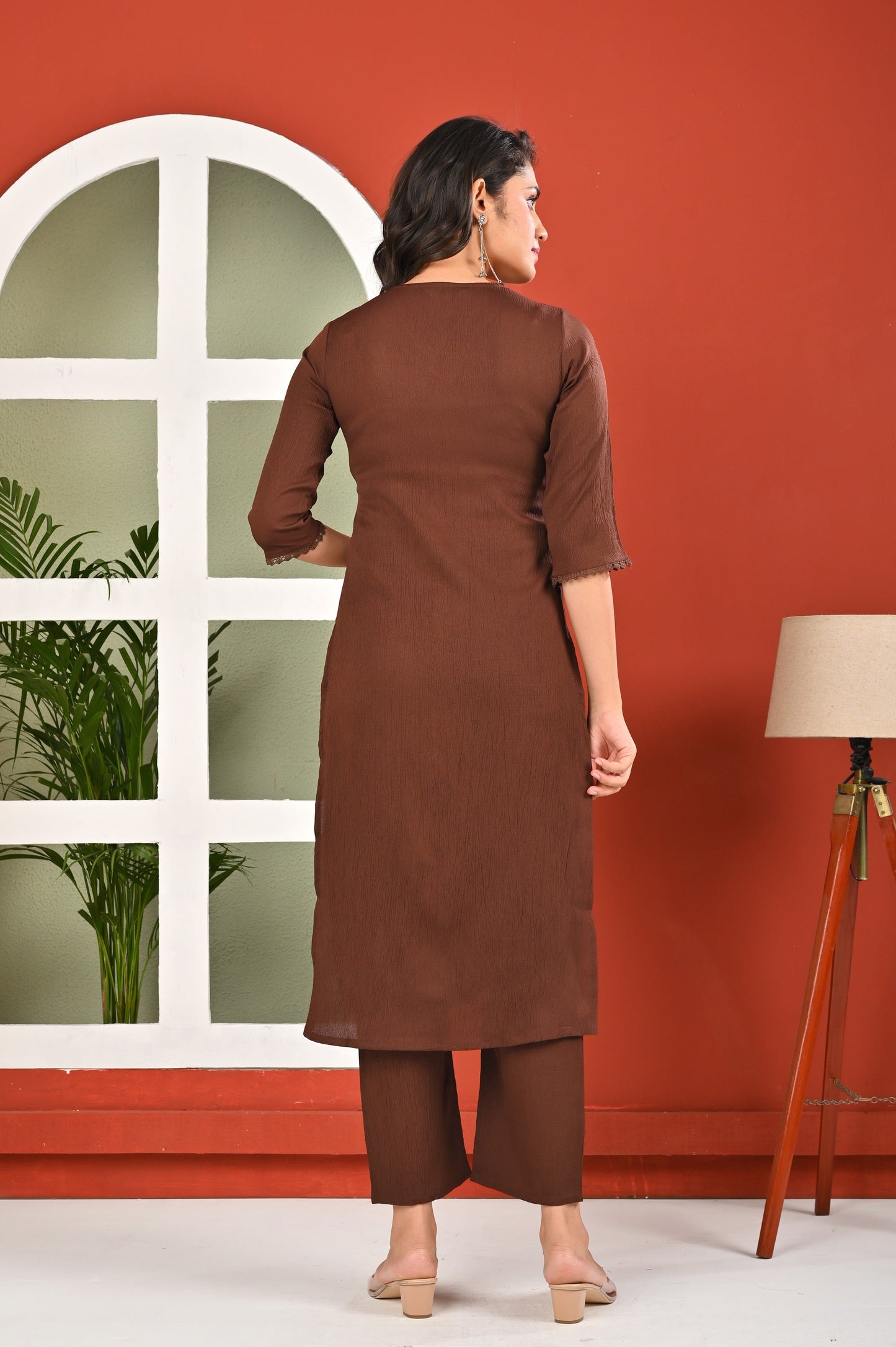 Brown Solid Kurta Set with Dupatta for Women | LASVINI - Redefining Indian Fashion with Elegance