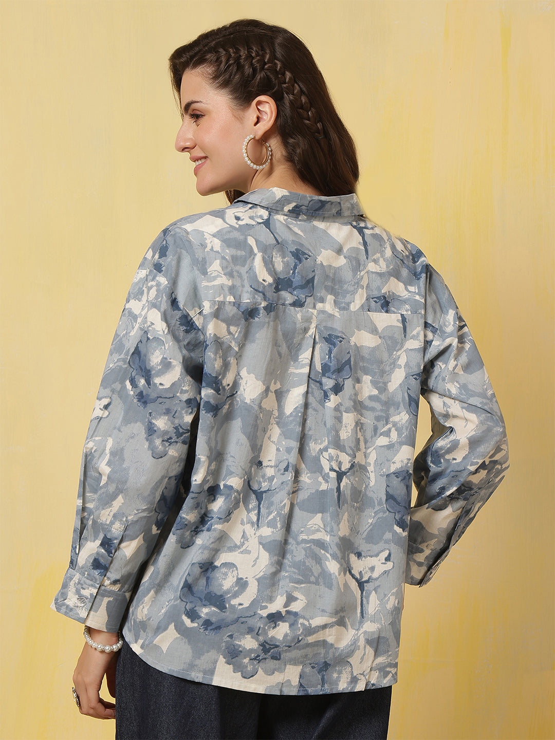 Blue & White Floral Printed Shirt for Women | LASVINI - Redefining Indian Fashion with Elegance