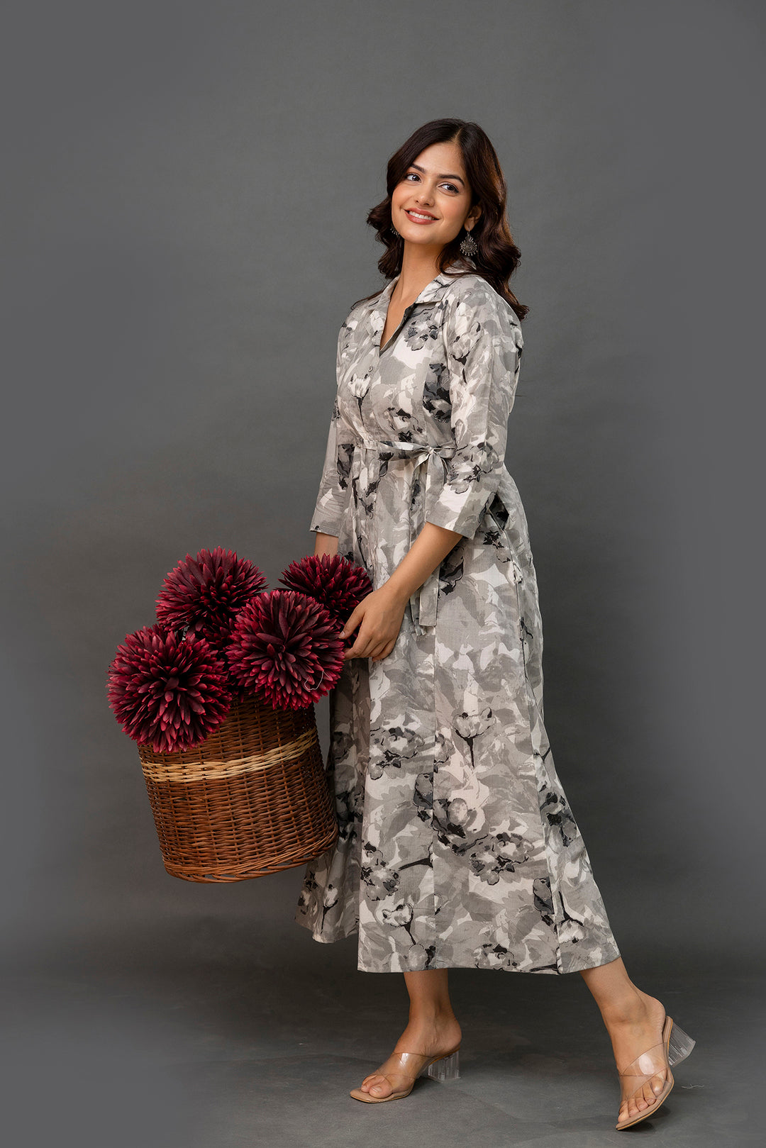 Grey Printed Dress fro Women | LASVINI - Redefining Indian Fashion with Elegance