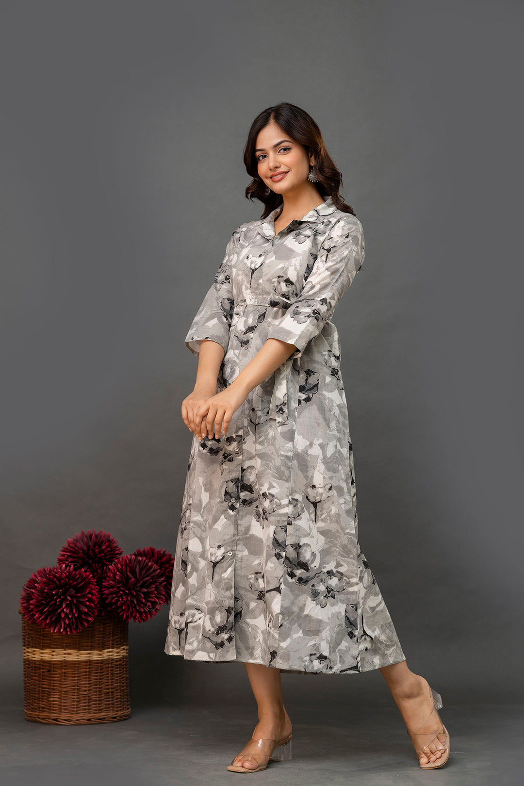 Grey Printed Dress fro Women | LASVINI - Redefining Indian Fashion with Elegance