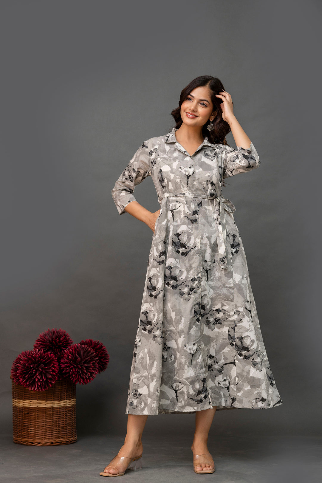 Grey Printed Dress fro Women | LASVINI - Redefining Indian Fashion with Elegance
