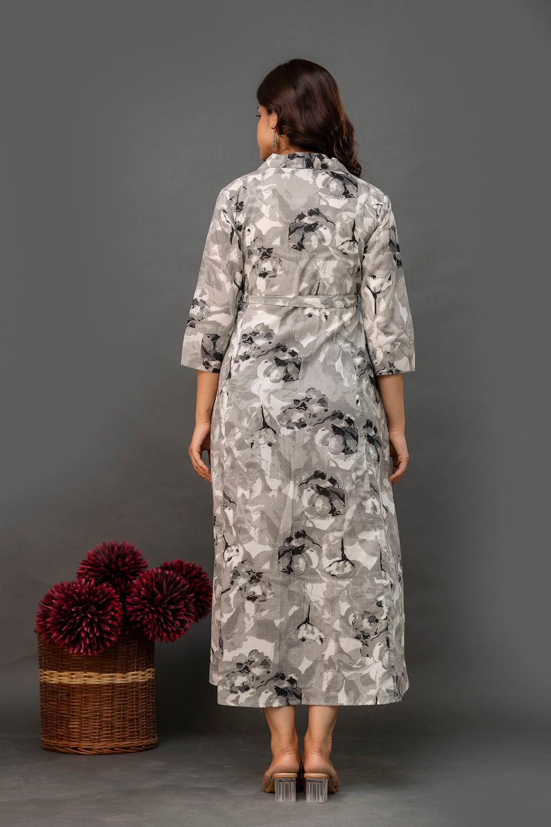 Grey Printed Dress fro Women | LASVINI - Redefining Indian Fashion with Elegance