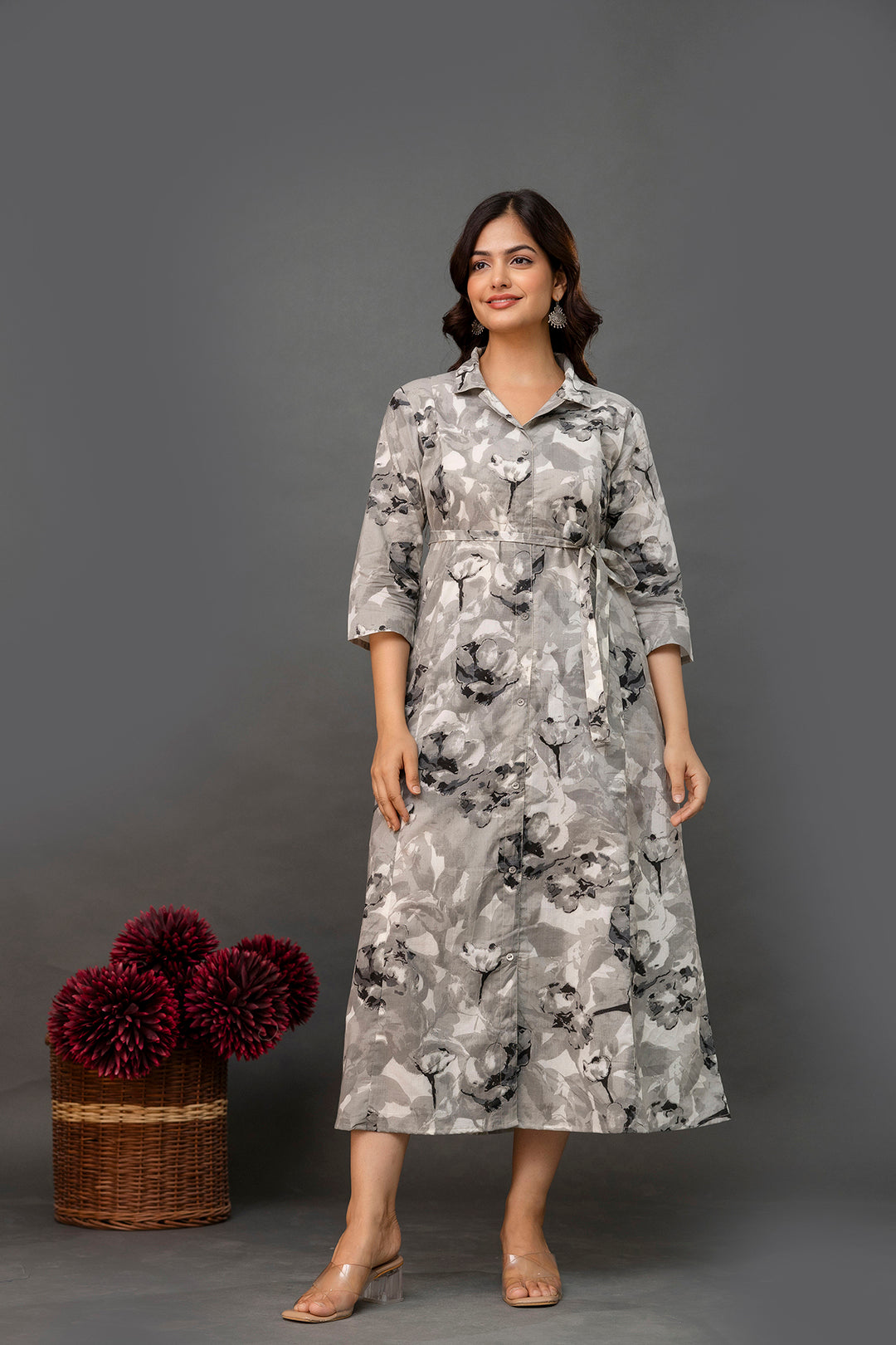 Grey Printed Dress fro Women | LASVINI - Redefining Indian Fashion with Elegance
