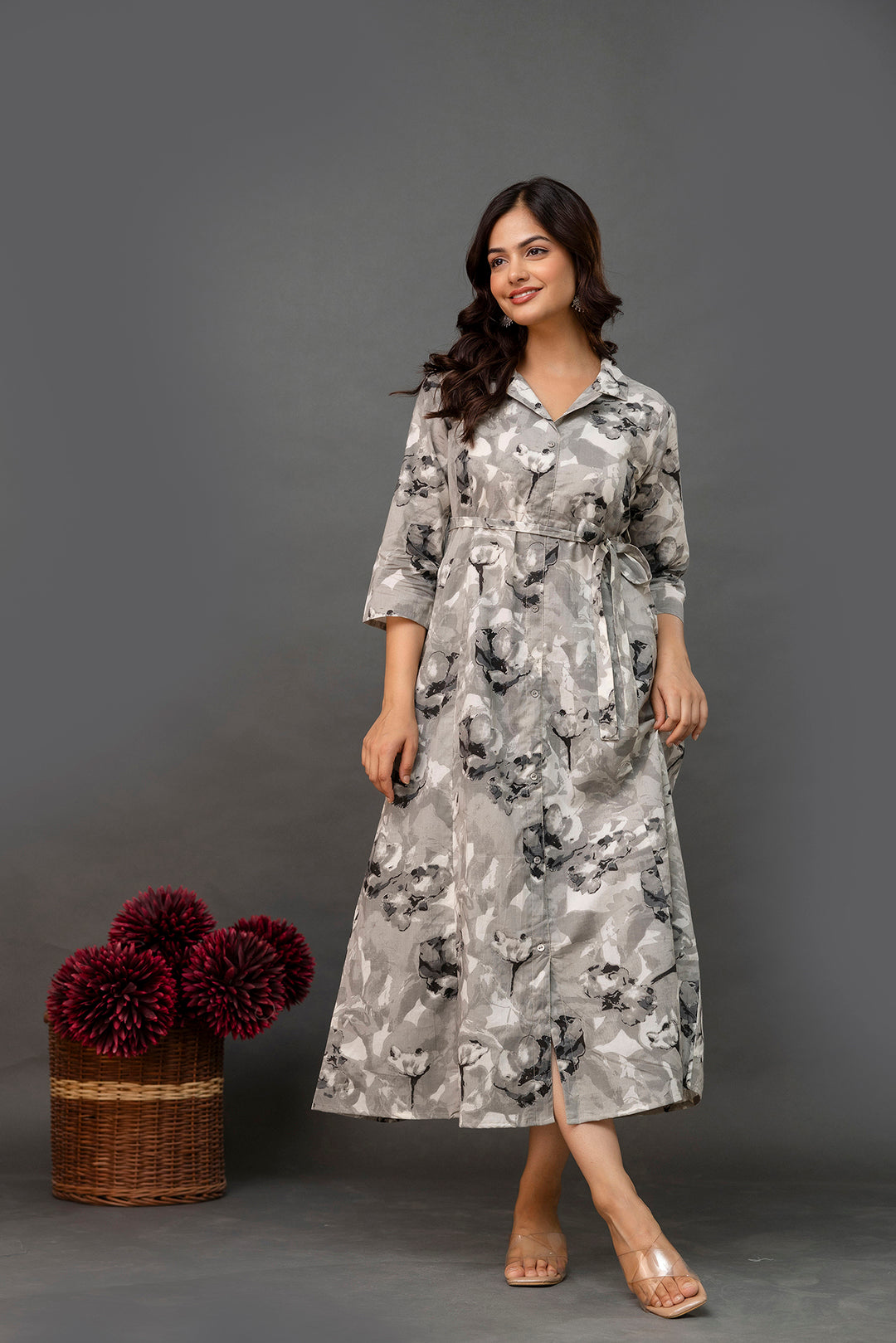 Grey Printed Dress fro Women | LASVINI - Redefining Indian Fashion with Elegance
