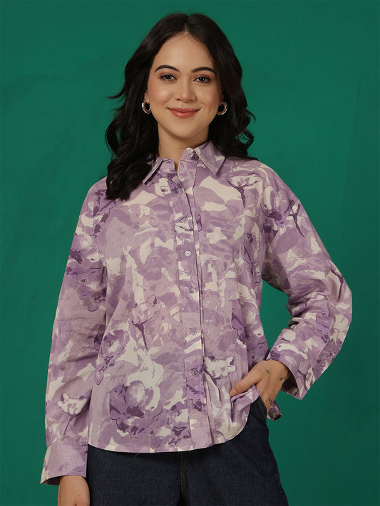 Purple Floral Printed Shirt for Women | LASVINI - Redefining Indian Fashion with Elegance