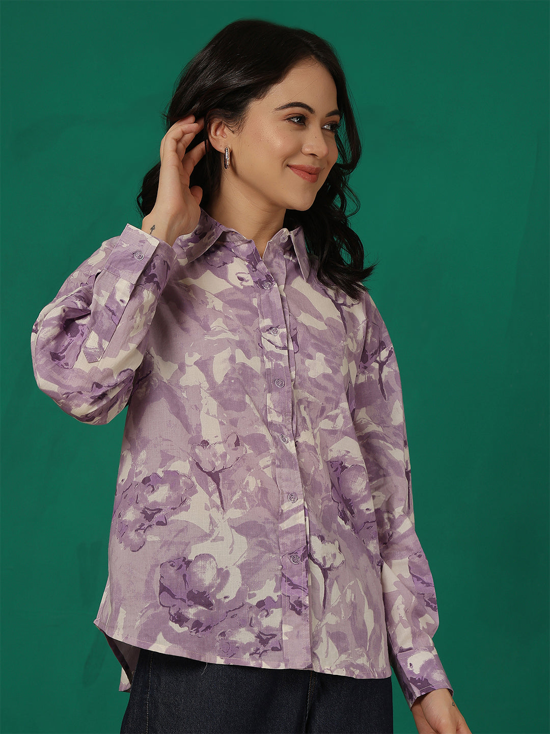 Purple Floral Printed Shirt for Women | LASVINI - Redefining Indian Fashion with Elegance