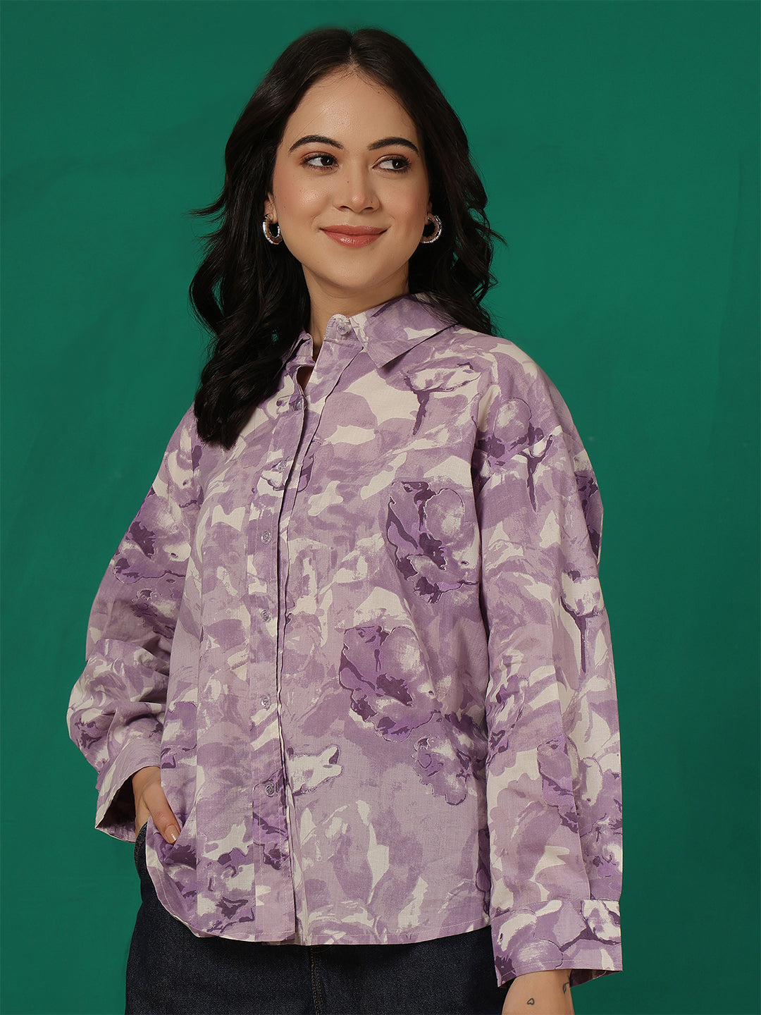 Purple Floral Printed Shirt for Women | LASVINI - Redefining Indian Fashion with Elegance