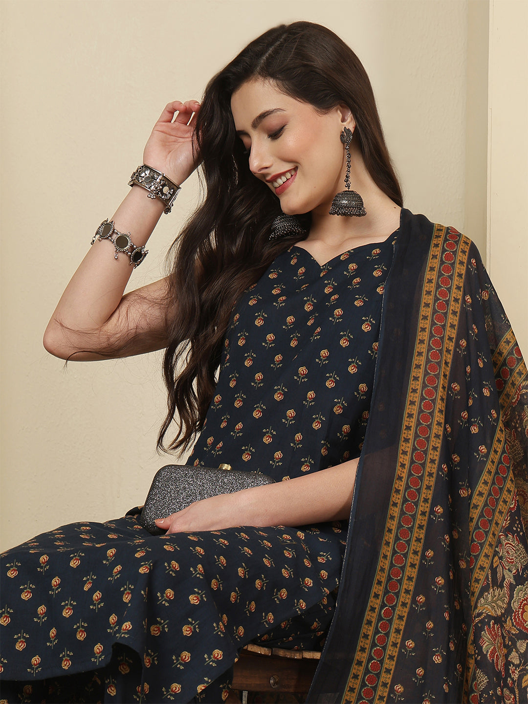 Blue Printed Kurta Set with Dupatta for Women | LASVINI - Redefining Indian Fashion with Elegance