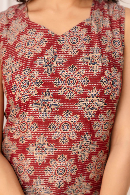 Maroon Printed Kurta for Women | LASVINI - Redefining Indian Fashion with Elegance