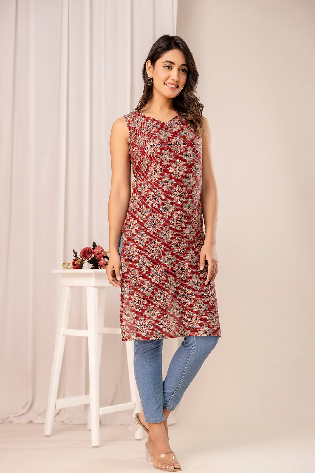 Maroon Printed Kurta for Women | LASVINI - Redefining Indian Fashion with Elegance