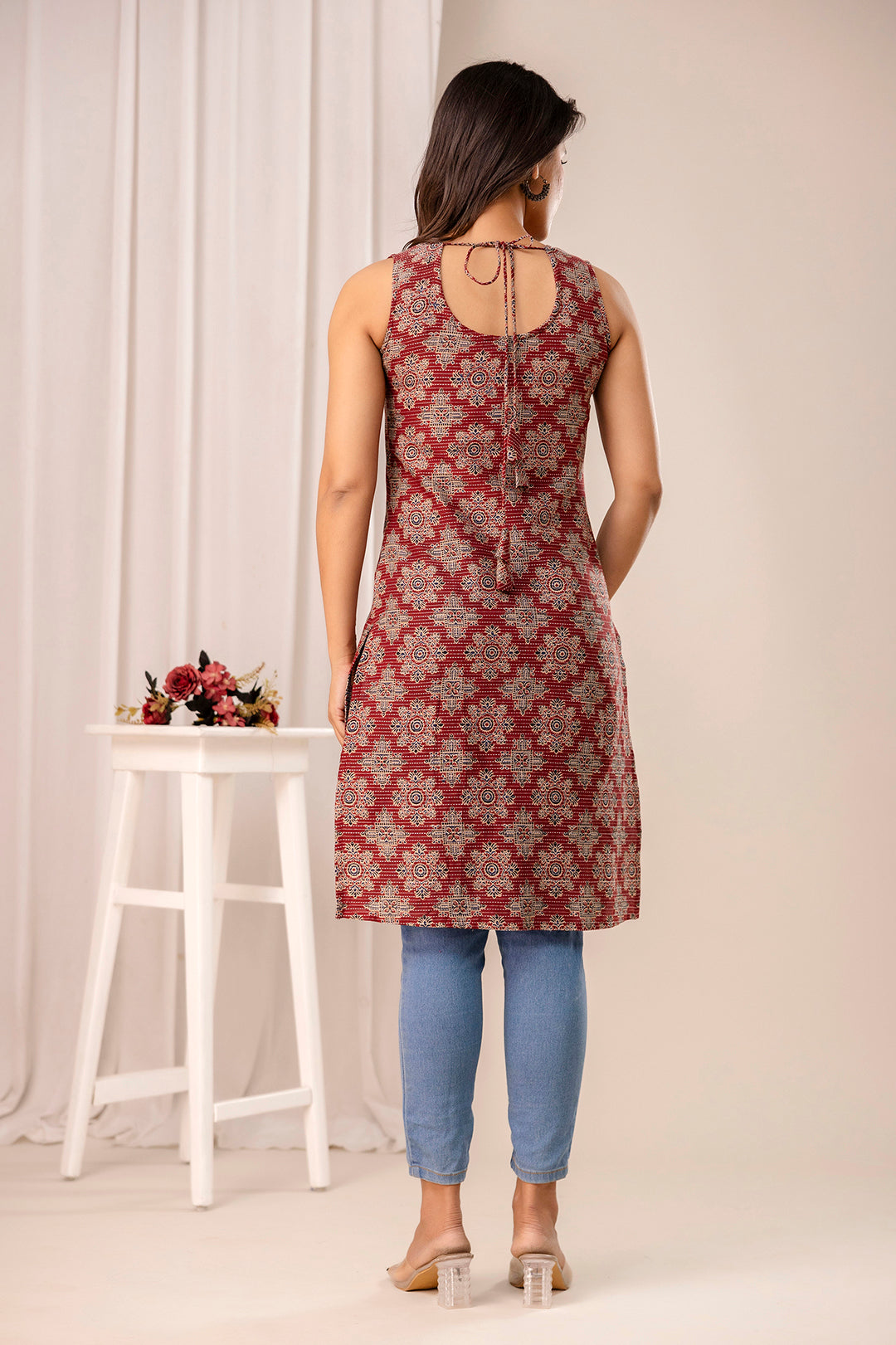 Maroon Printed Kurta for Women | LASVINI - Redefining Indian Fashion with Elegance