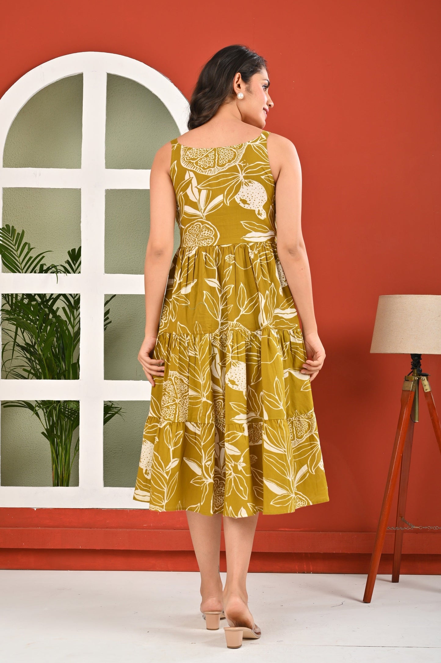 Olive Tropical Printed Dress for Women | LASVINI - Redefining Indian Fashion with Elegance