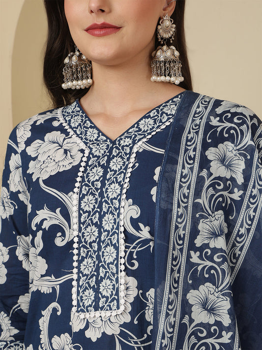 Blue Printed Kurta Set with Dupatta for Women | LASVINI - Redefining Indian Fashion with Elegance