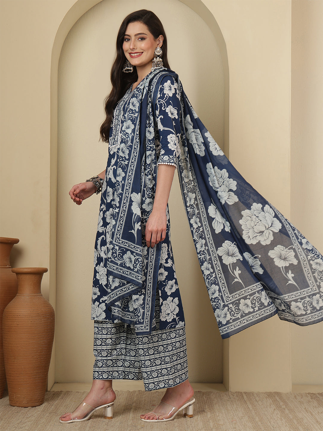 Blue Printed Kurta Set with Dupatta for Women | LASVINI - Redefining Indian Fashion with Elegance