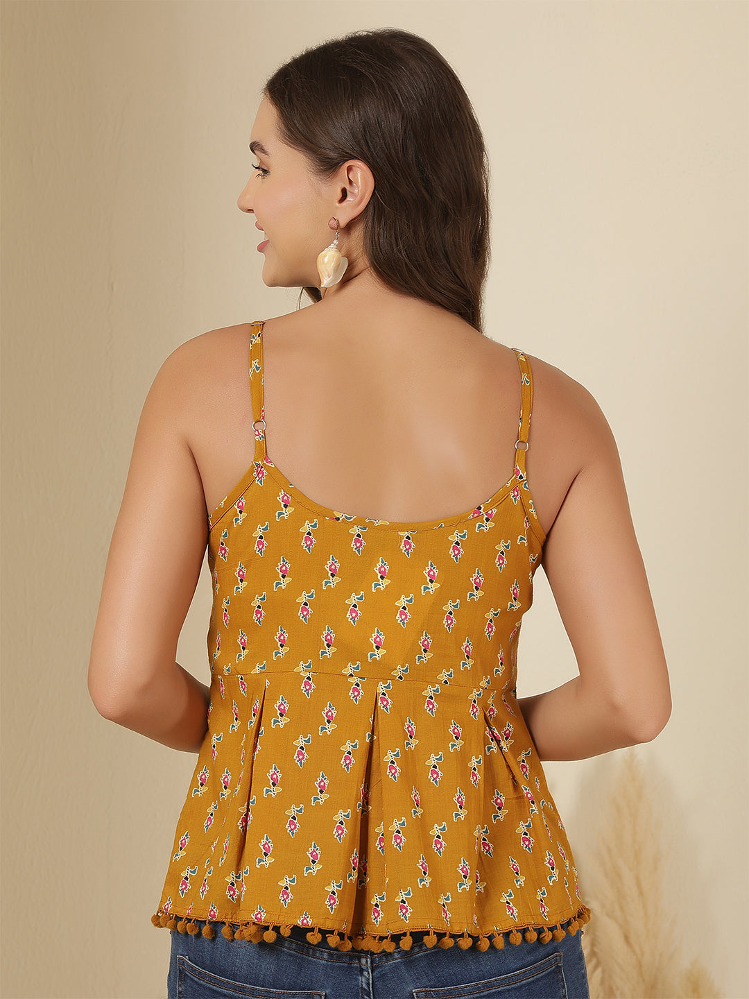 Yellow Printed Sleeveless Top for Women | LASVINI - Redefining Indian Fashion with Elegance
