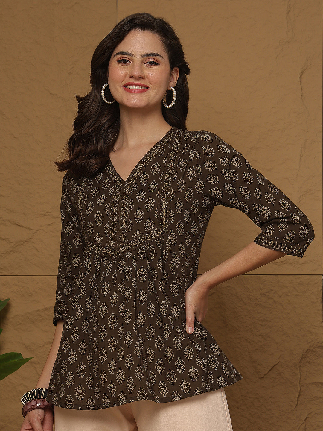 Brown Printed Top for Women | LASVINI - Redefining Indian Fashion with Elegance