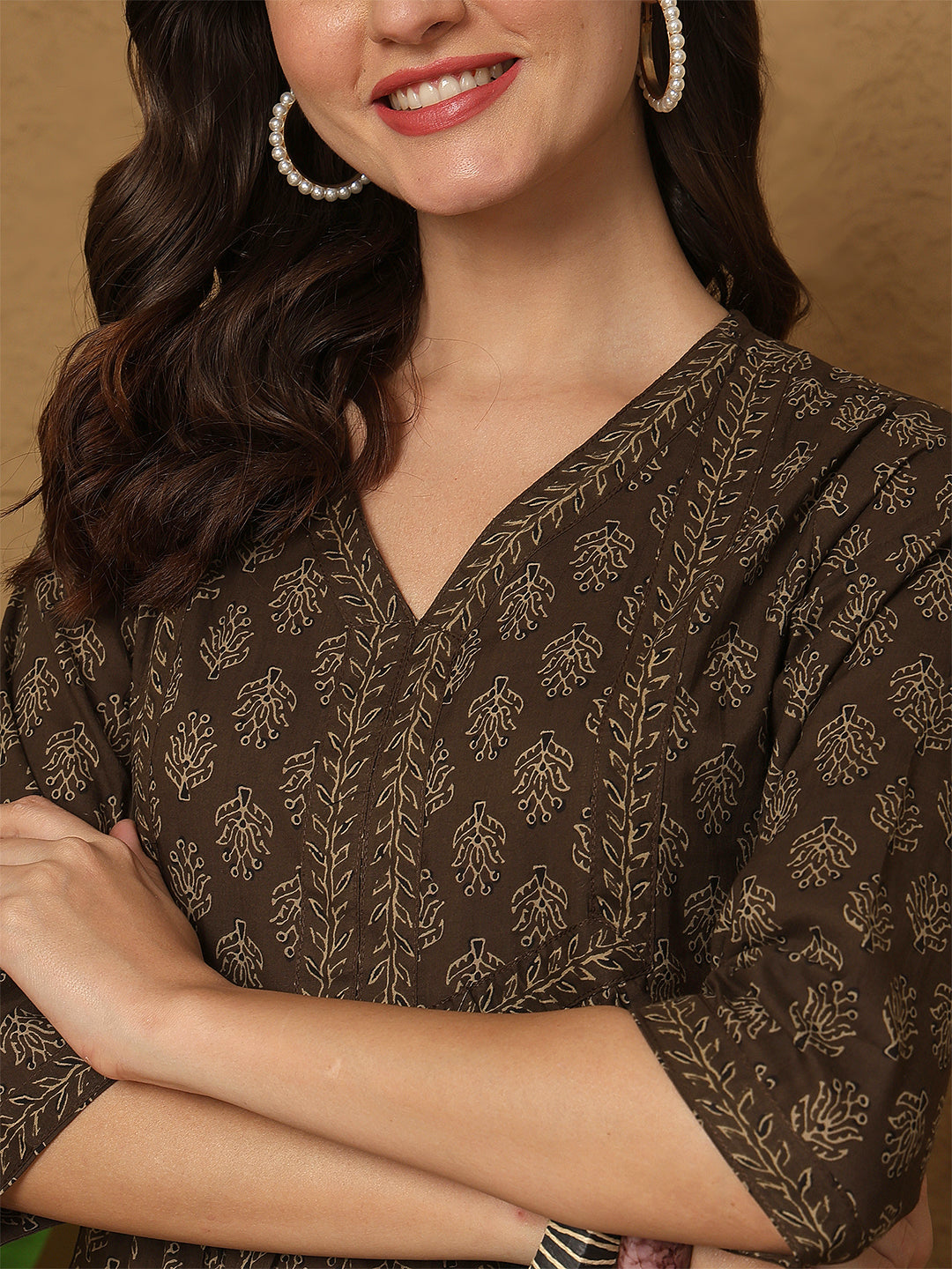 Brown Printed Top for Women | LASVINI - Redefining Indian Fashion with Elegance