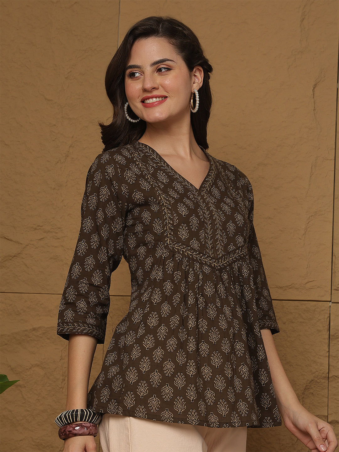 Brown Printed Top for Women | LASVINI - Redefining Indian Fashion with Elegance