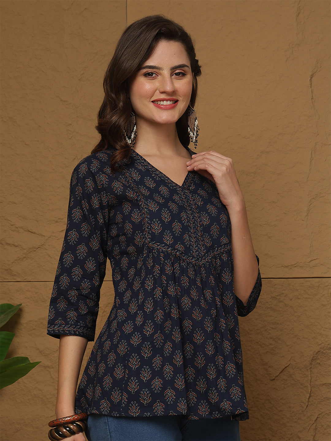 Blue Printed Top for Women | LASVINI - Redefining Indian Fashion with Elegance