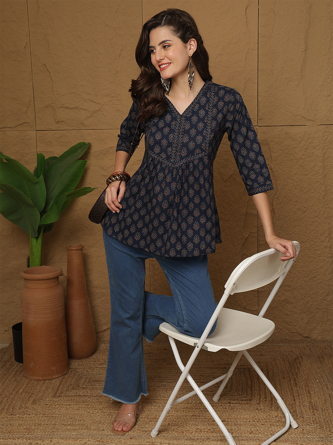 Blue Printed Top for Women | LASVINI - Redefining Indian Fashion with Elegance
