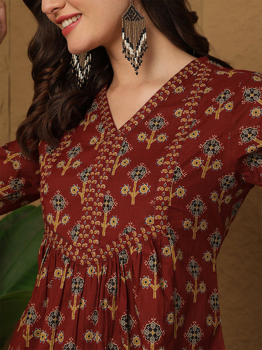 Maroon Printed Top for Women | LASVINI - Redefining Indian Fashion with Elegance