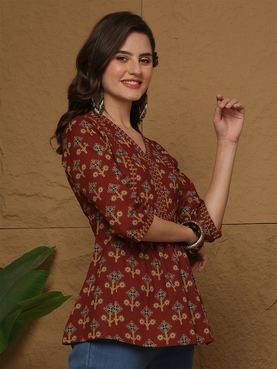 Maroon Printed Top for Women | LASVINI - Redefining Indian Fashion with Elegance