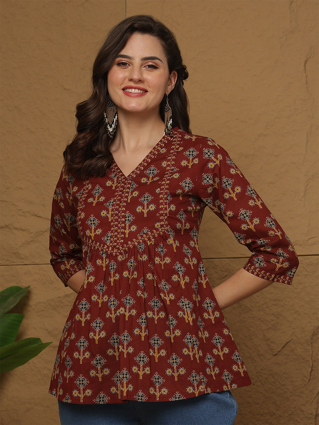 Maroon Printed Top for Women | LASVINI - Redefining Indian Fashion with Elegance