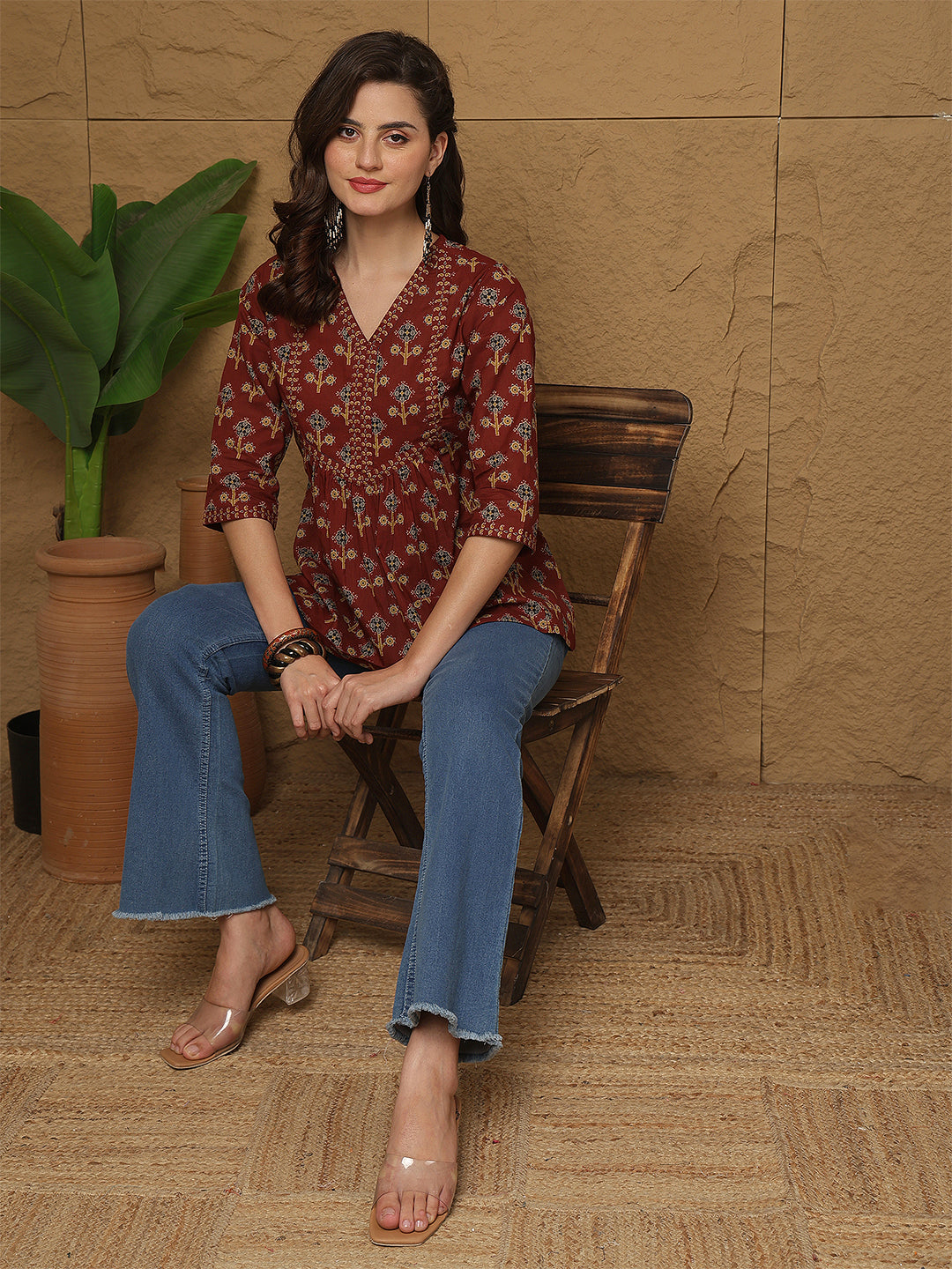 Maroon Printed Top for Women | LASVINI - Redefining Indian Fashion with Elegance