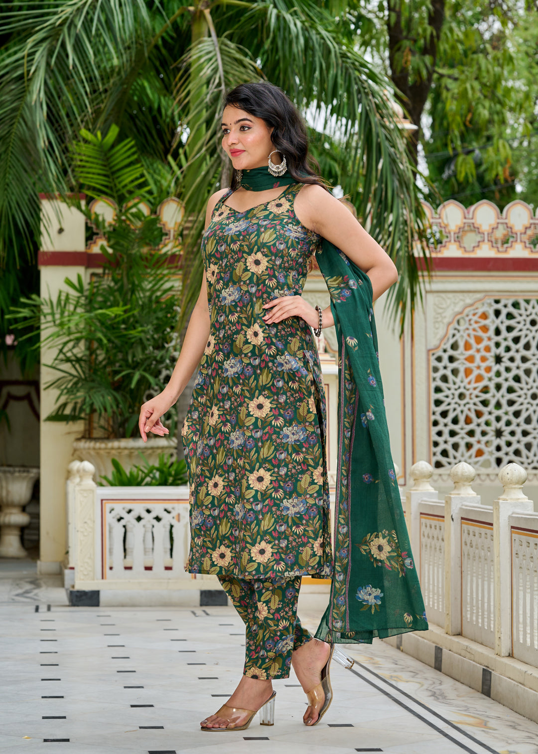 Green Floral Printed Kurta Set with Dupatta for Women | LASVINI - Redefining Indian Fashion with Elegance