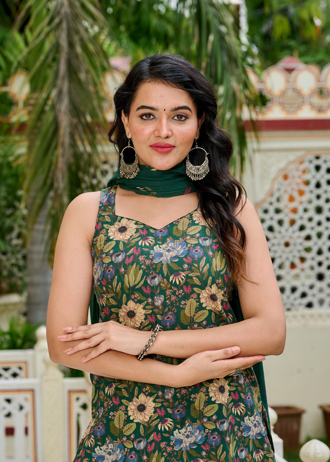 Green Floral Printed Kurta Set with Dupatta for Women | LASVINI - Redefining Indian Fashion with Elegance