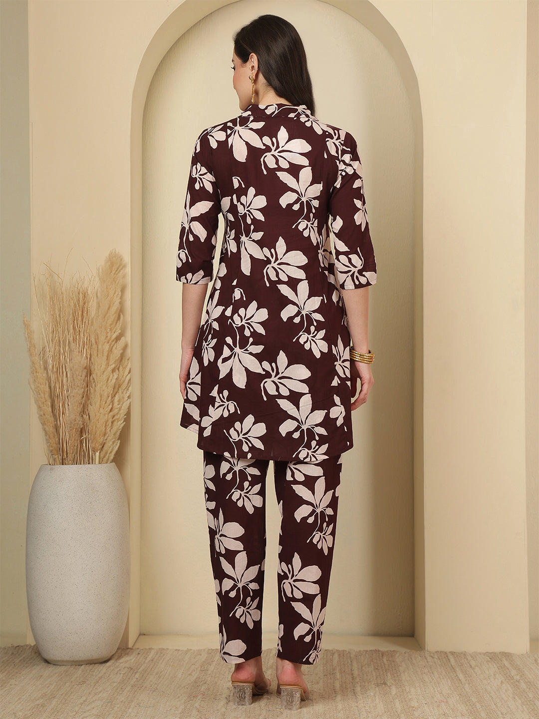 Burgundy Floral Printed Co-Ord Set for Women | LASVINI - Redefining Indian Fashion with Elegance