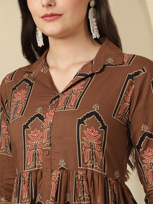 Brown Printed Dress fro Women | LASVINI - Redefining Indian Fashion with Elegance