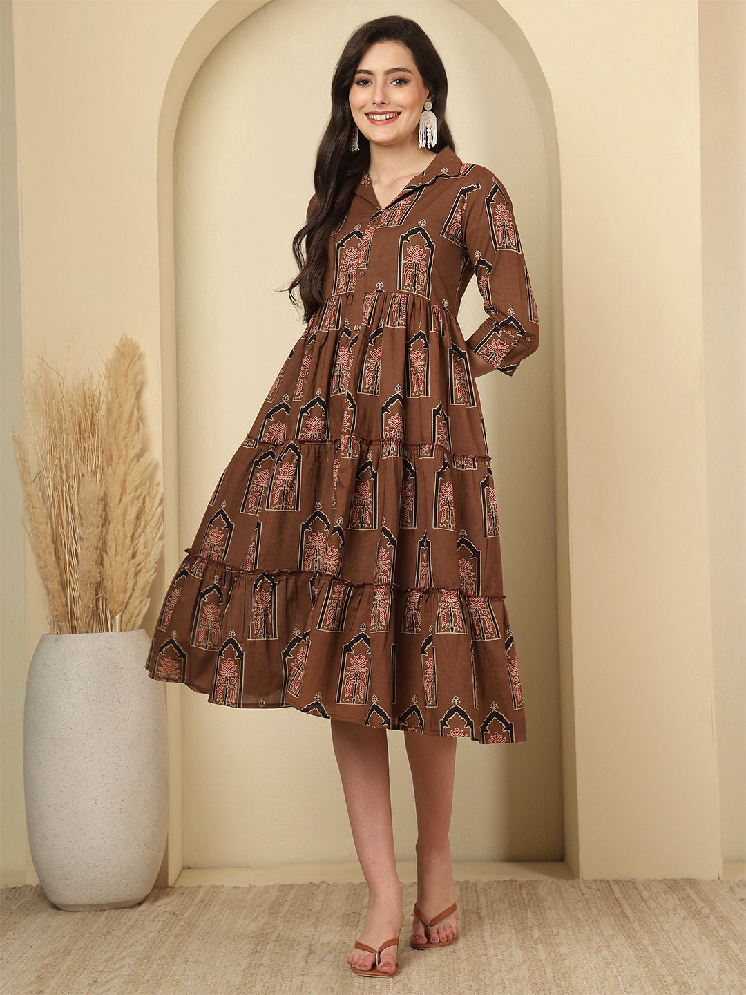 Brown Printed Dress fro Women | LASVINI - Redefining Indian Fashion with Elegance