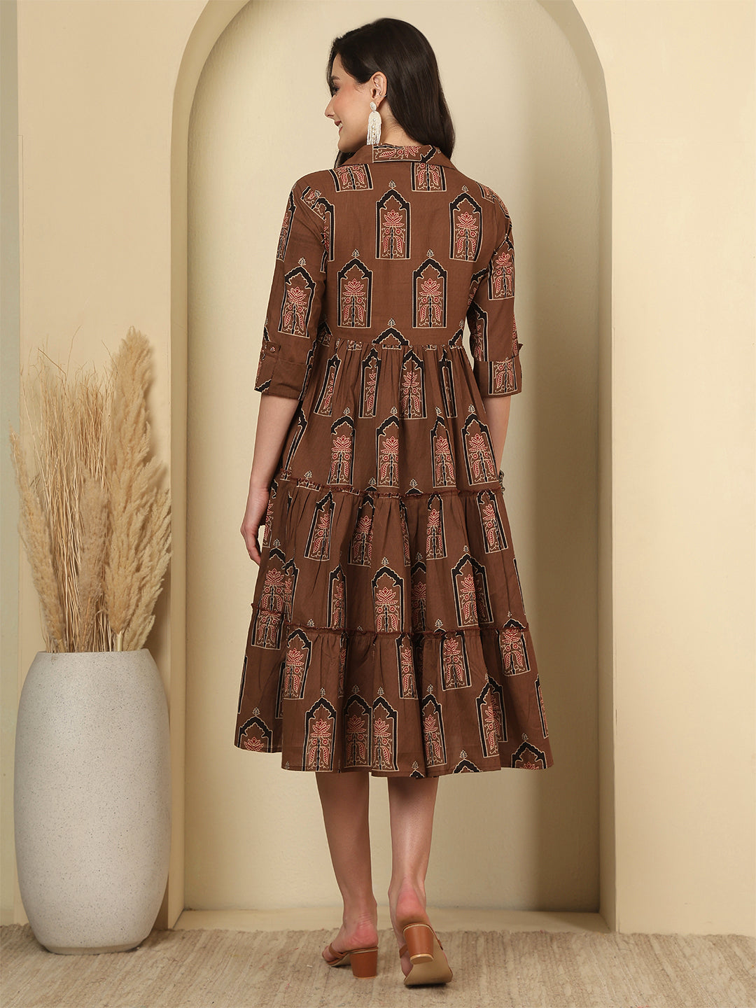 Brown Printed Dress fro Women | LASVINI - Redefining Indian Fashion with Elegance