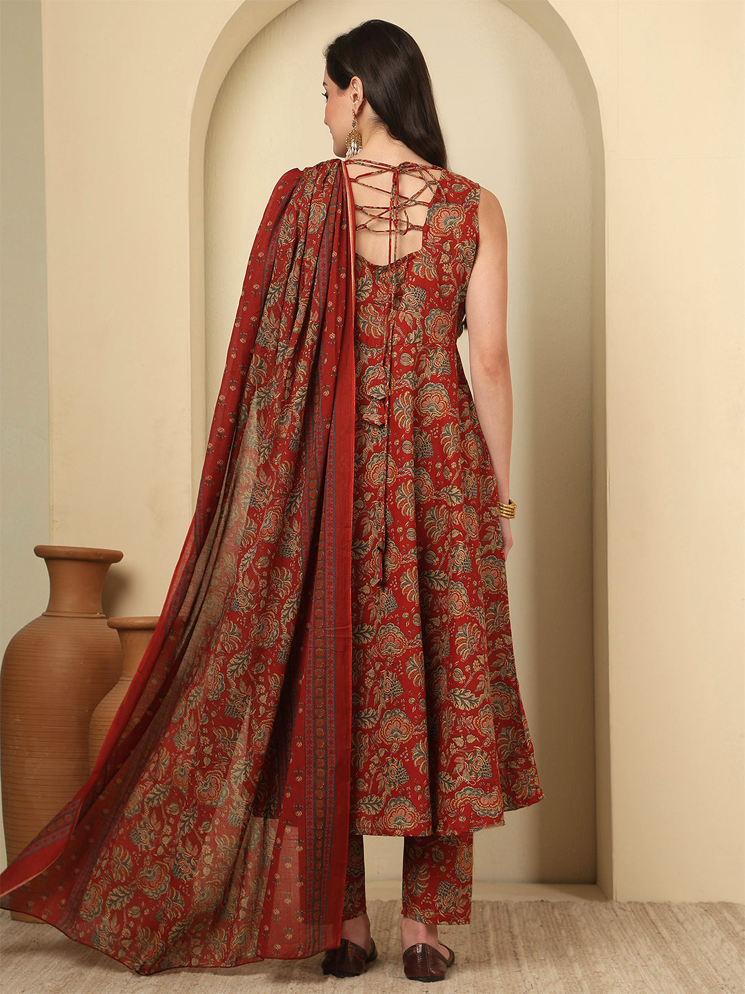 Maroon Printed Kurta Set with Dupatta for Women | LASVINI - Redefining Indian Fashion with Elegance
