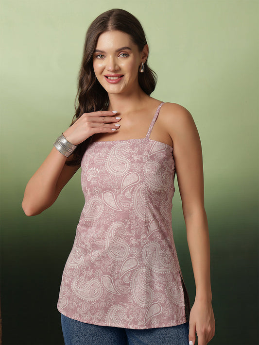 Women Mauve Printed Straight Tunic | LASVINI - Redefining Indian Fashion with Elegance