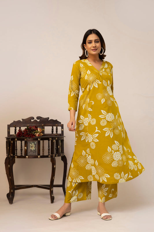 Yellow Printed Co-Ord Set for Women | LASVINI - Redefining Indian Fashion with Elegance