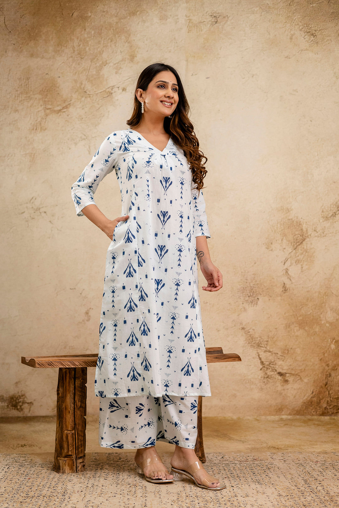 White Printed Co-Ord Set for Women | LASVINI - Redefining Indian Fashion with Elegance