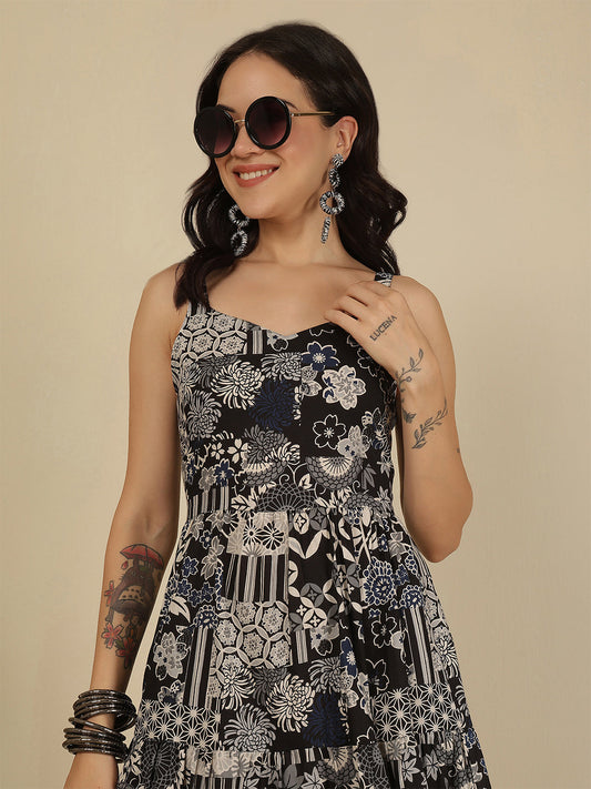 Black Printed Dress for Women | LASVINI - Redefining Indian Fashion with Elegance