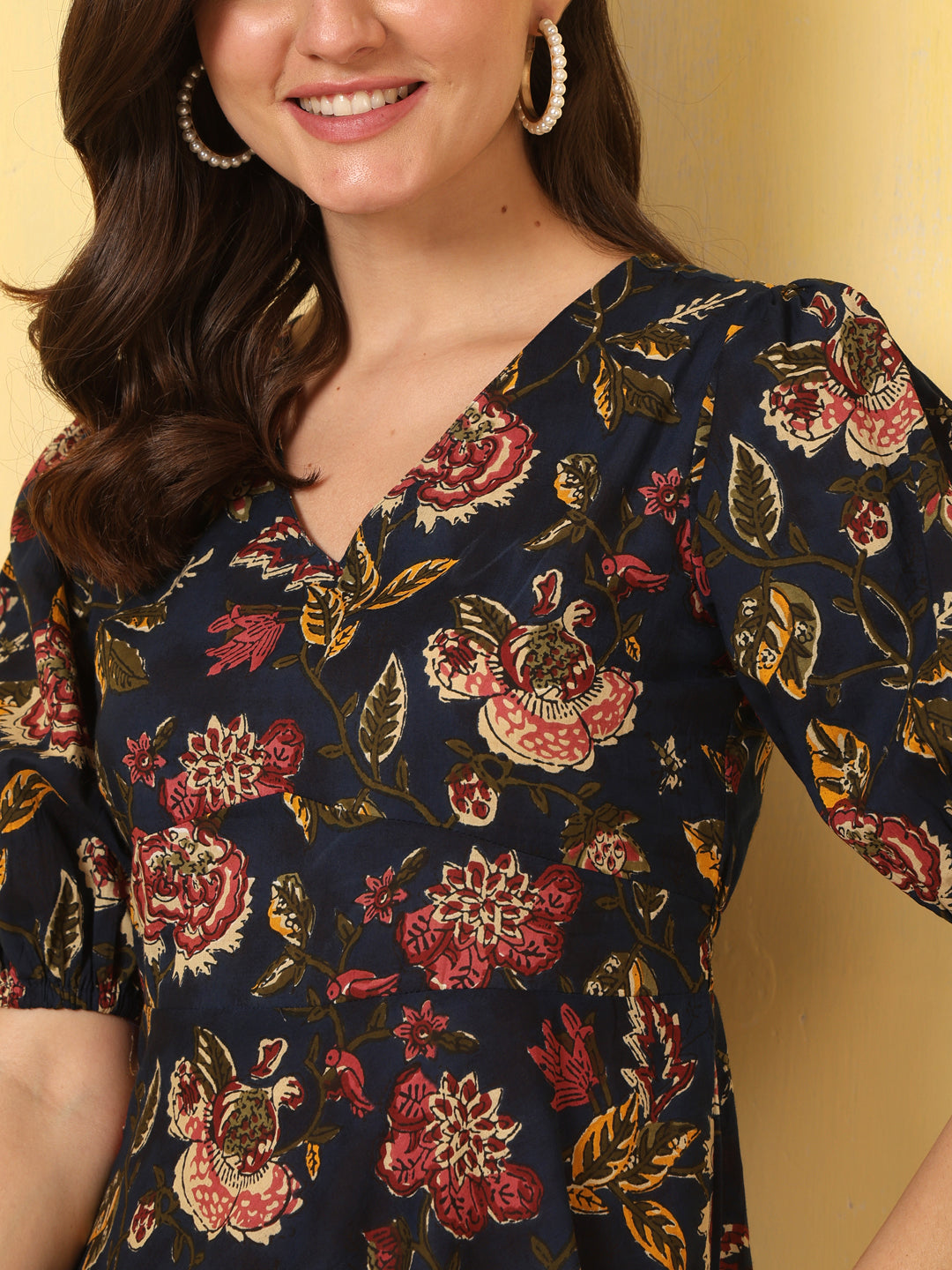 Blue Floral Printed Flared Dress for Women | LASVINI - Redefining Indian Fashion with Elegance