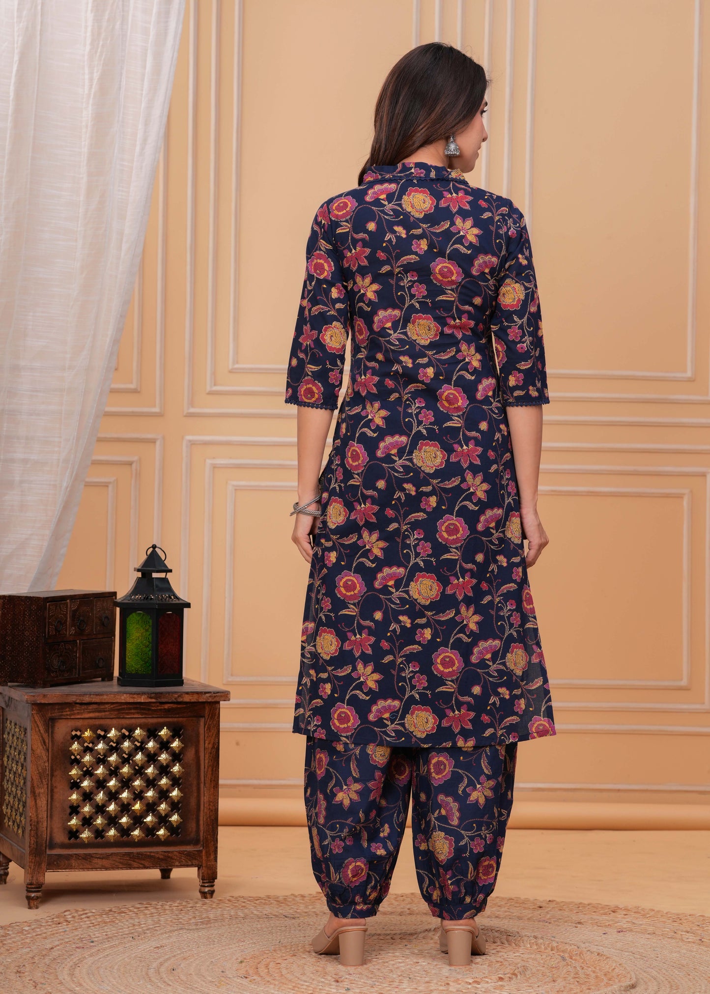 Blue Printed Straight Kurta Set With Dupatta for Women | LASVINI - Redefining Indian Fashion with Elegance