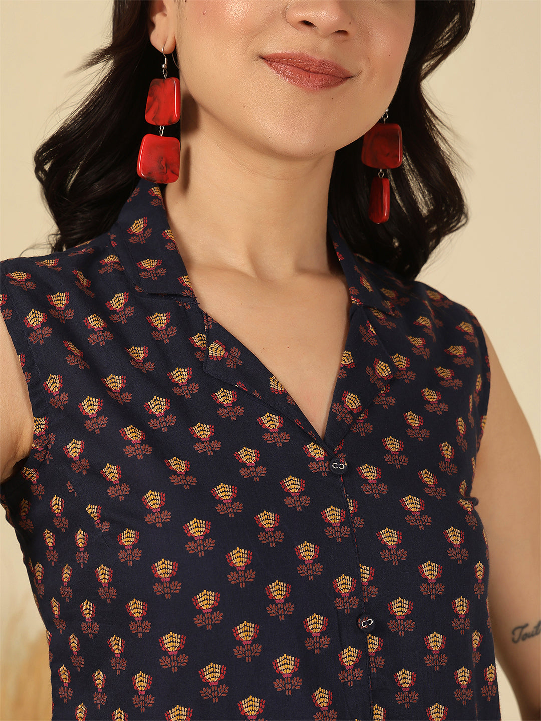 Women Blue Printed Straight Top | LASVINI - Redefining Indian Fashion with Elegance