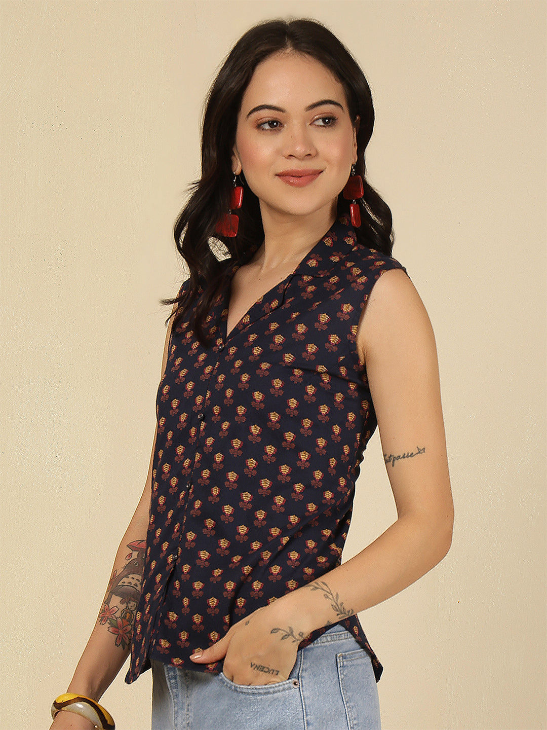 Women Blue Printed Straight Top | LASVINI - Redefining Indian Fashion with Elegance