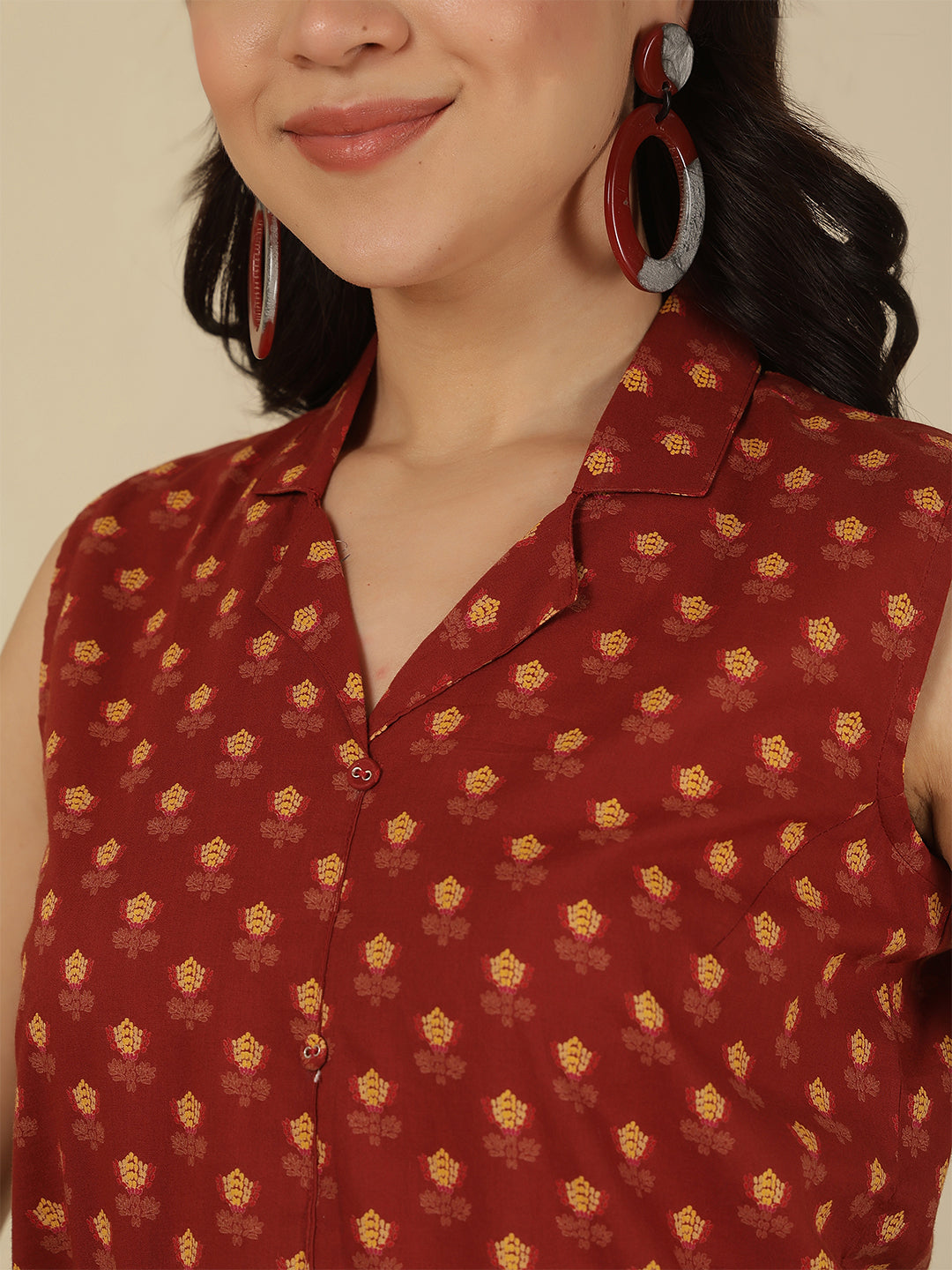 Women Maroon Printed Straight Top | LASVINI - Redefining Indian Fashion with Elegance