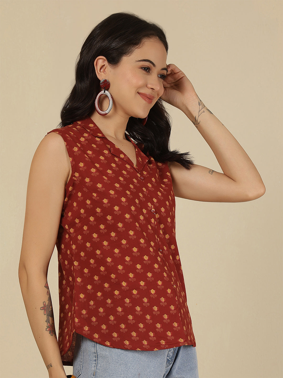 Women Maroon Printed Straight Top | LASVINI - Redefining Indian Fashion with Elegance