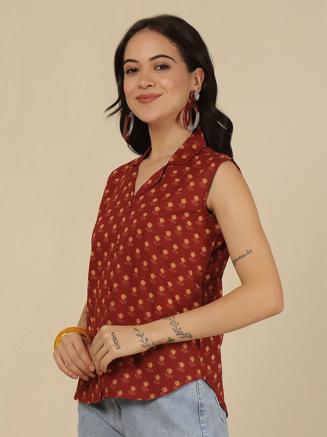 Women Maroon Printed Straight Top | LASVINI - Redefining Indian Fashion with Elegance