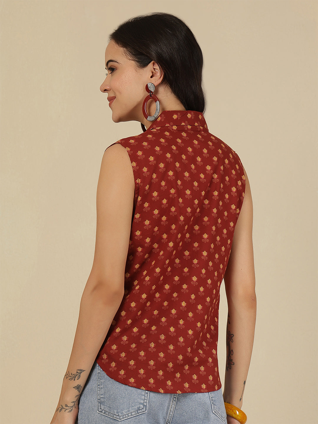 Women Maroon Printed Straight Top | LASVINI - Redefining Indian Fashion with Elegance