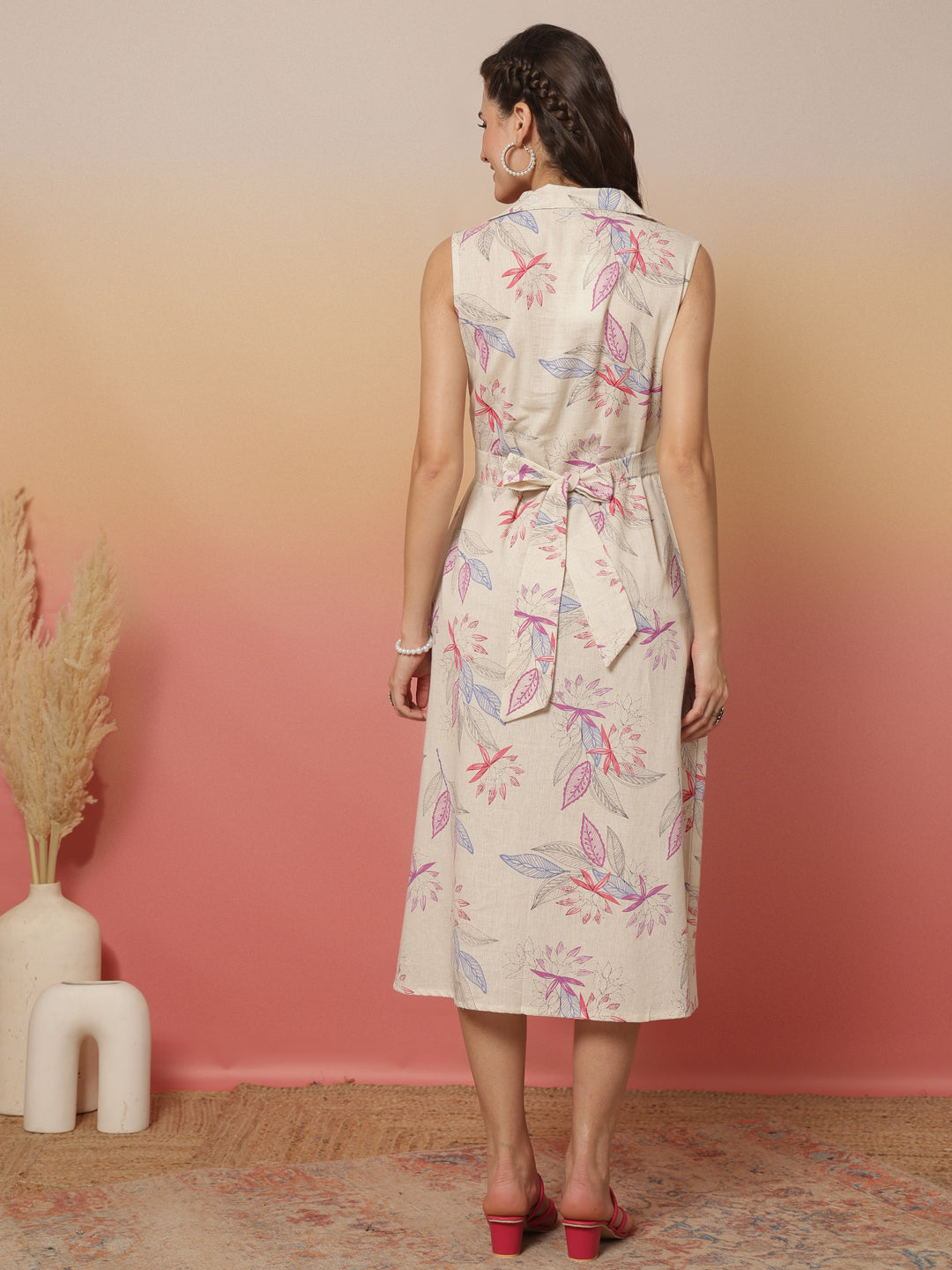 White Printed Notched Collar Dress for Women | LASVINI - Redefining Indian Fashion with Elegance
